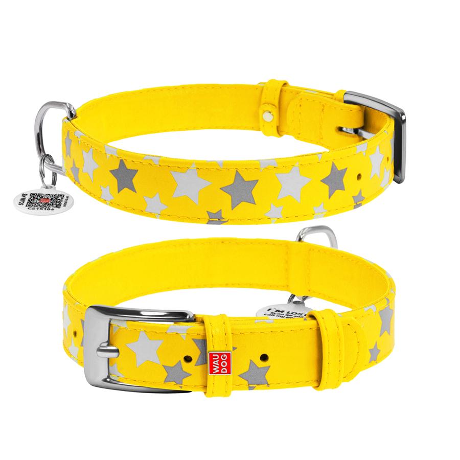 Ошейник для собак с QR-паспортом Waudog Glamour Звездочка кожаный светящийся/светоотражающий 20 мм 30-39 см Yellow (35868) - фото 1 Ошейник для собак с QR-паспортом Waudog Glamour Звездочка кожаный светящийся/светоотражающий 20 мм 30-39 см Yellow (35868) - фото 1