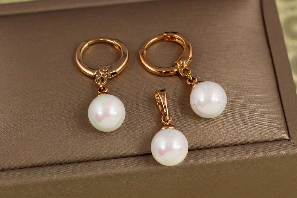 Набор Xuping Jewelry серьги подвески и кулон с жемчугом 9 мм Золотистый (2562834304)