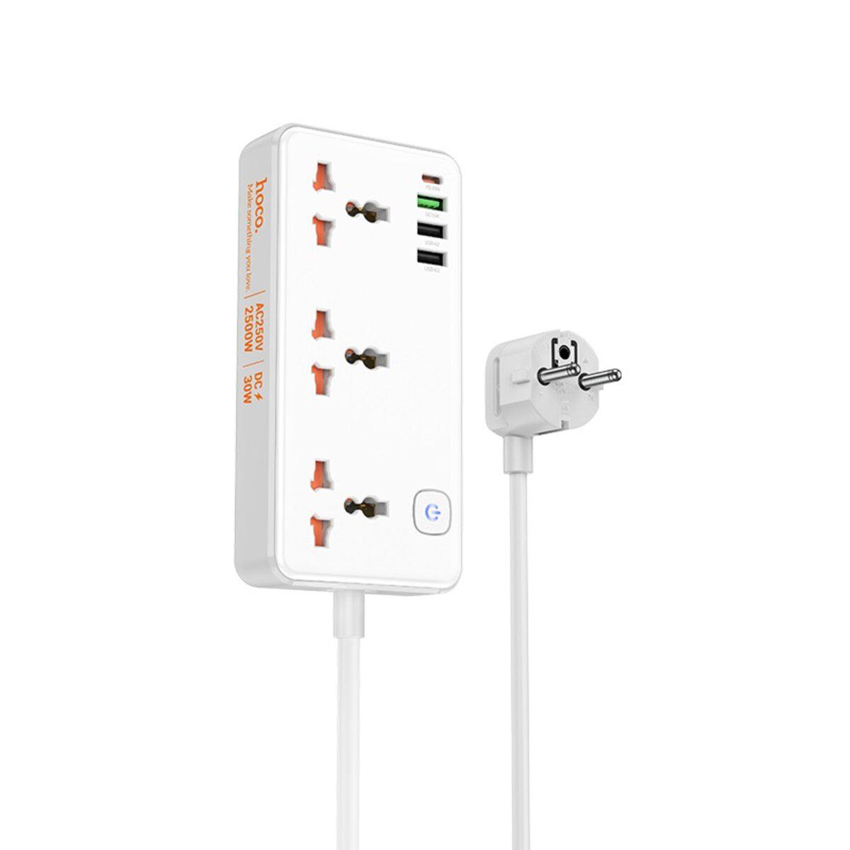 Подовжувач мережевий Hoco AC8A Storm 3 розетки PD30W 1xType-C 3xUSB 1,5 м White (6942007600101) Подовжувач мережевий Hoco AC8A Storm 3 розетки PD30W 1xType-C 3xUSB 1,5 м White (6942007600101)