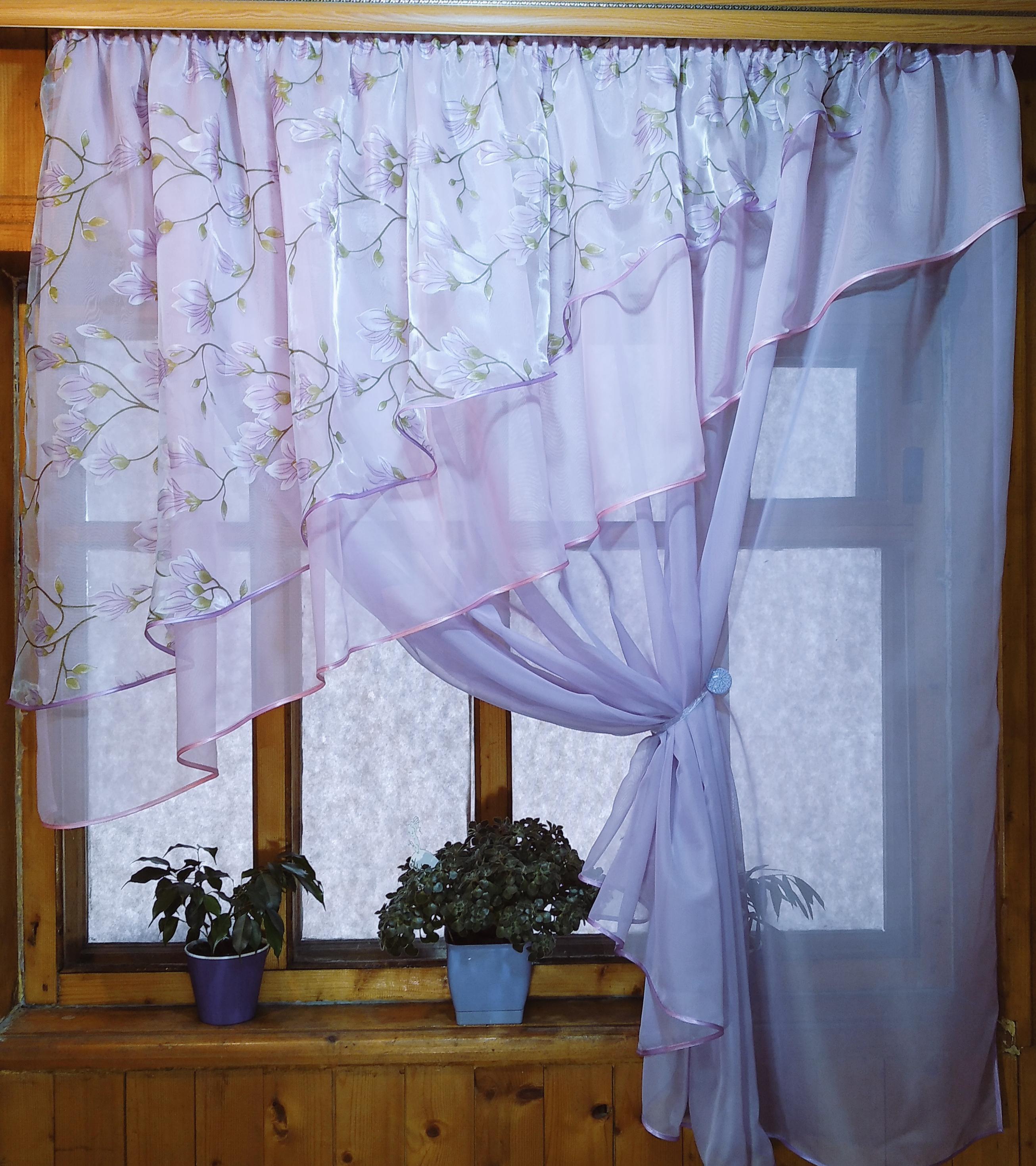 Фіранка кухонна готова коротка Алія гілочка Бузкова - фото 2 Фіранка кухонна готова коротка Алія гілочка Бузкова - фото 2