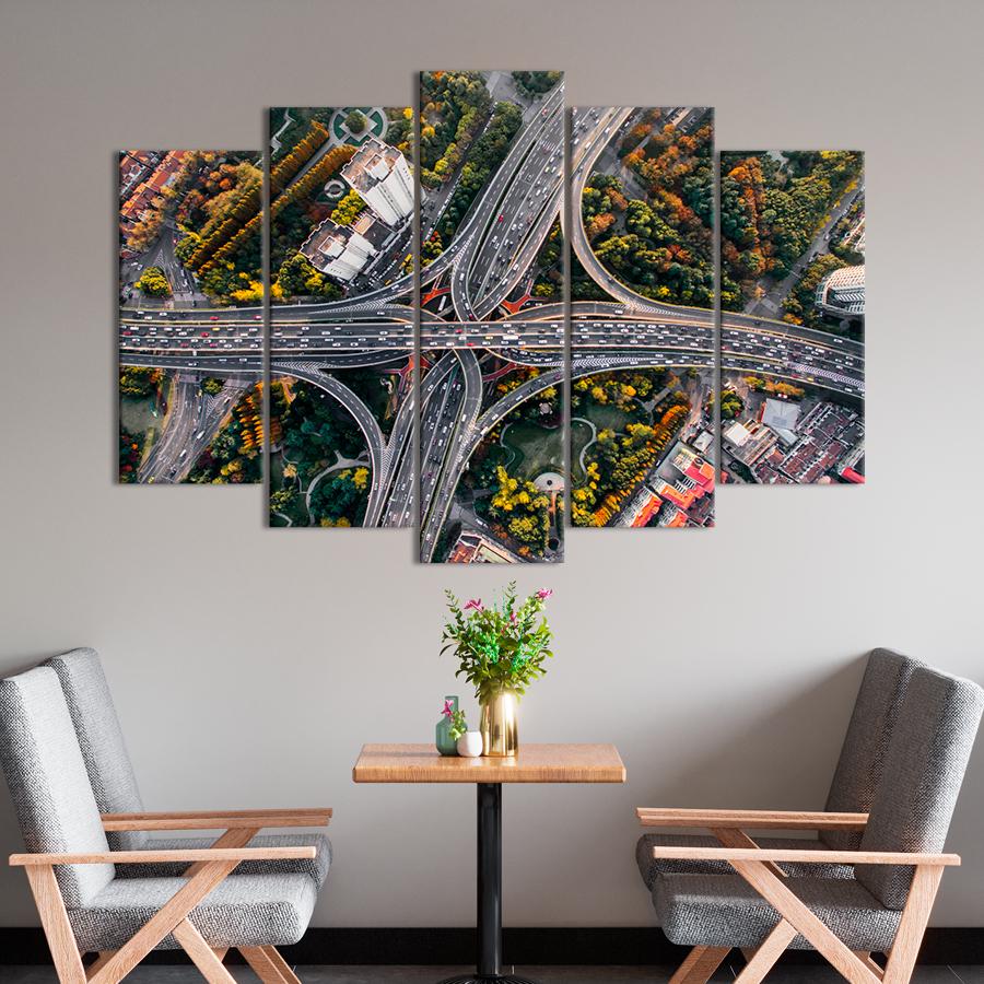 Картина міста Транспортна розв'язка з висоти пташиного польоту 187x119 см (A665-5)