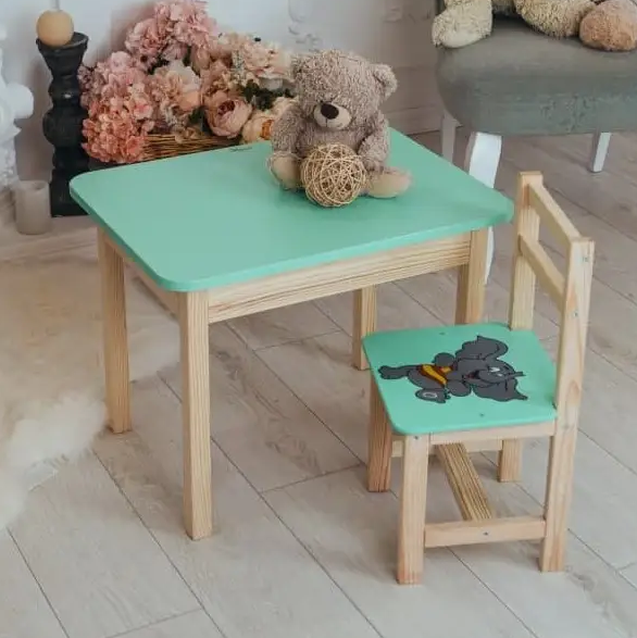 Столик детский со стулом и ящиком Слоник Зеленый (900633)