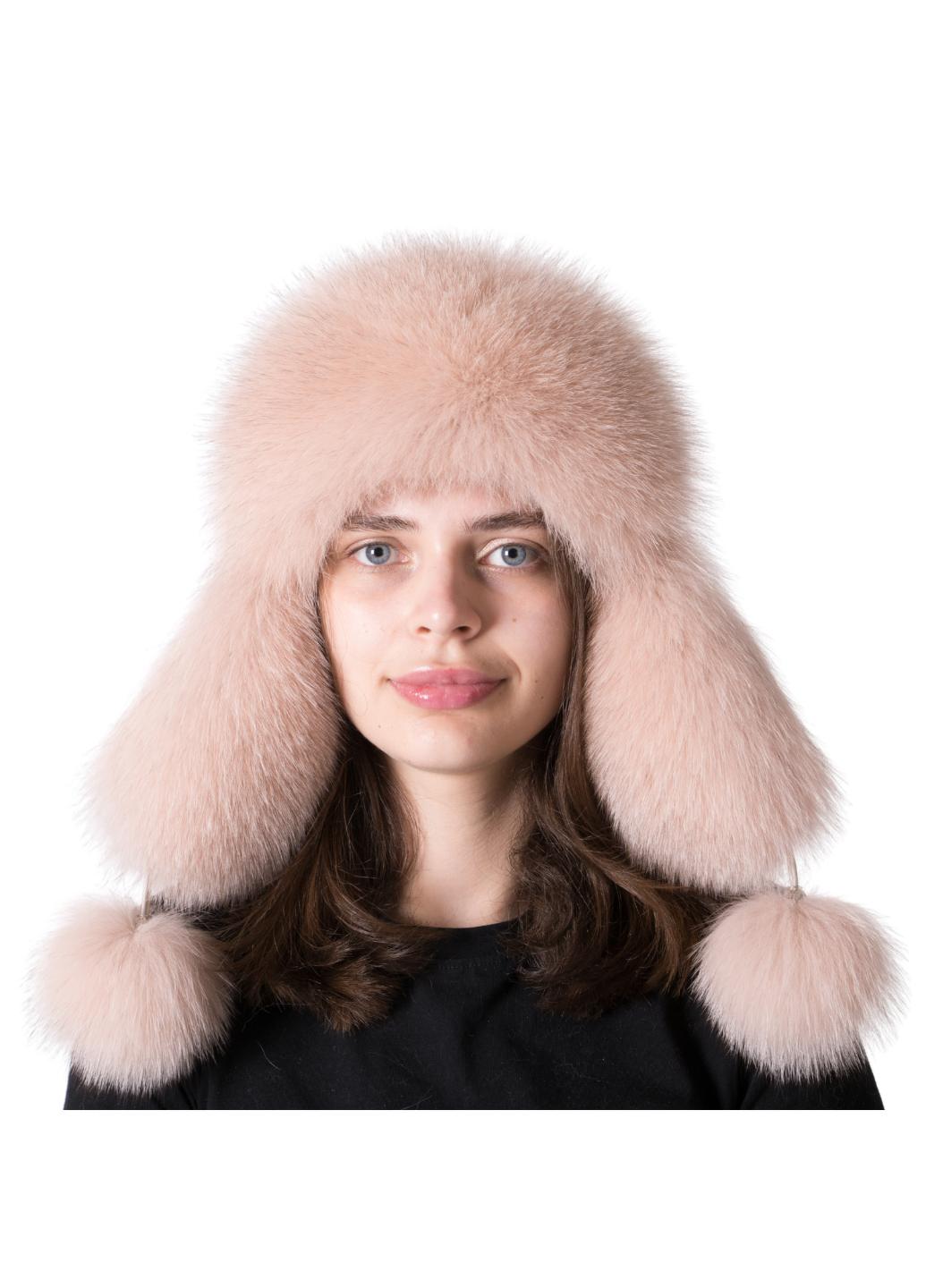 Женская шапка Меховой стиль Ушанка из натурального меха песца XL-XXL Пудра (401/H)