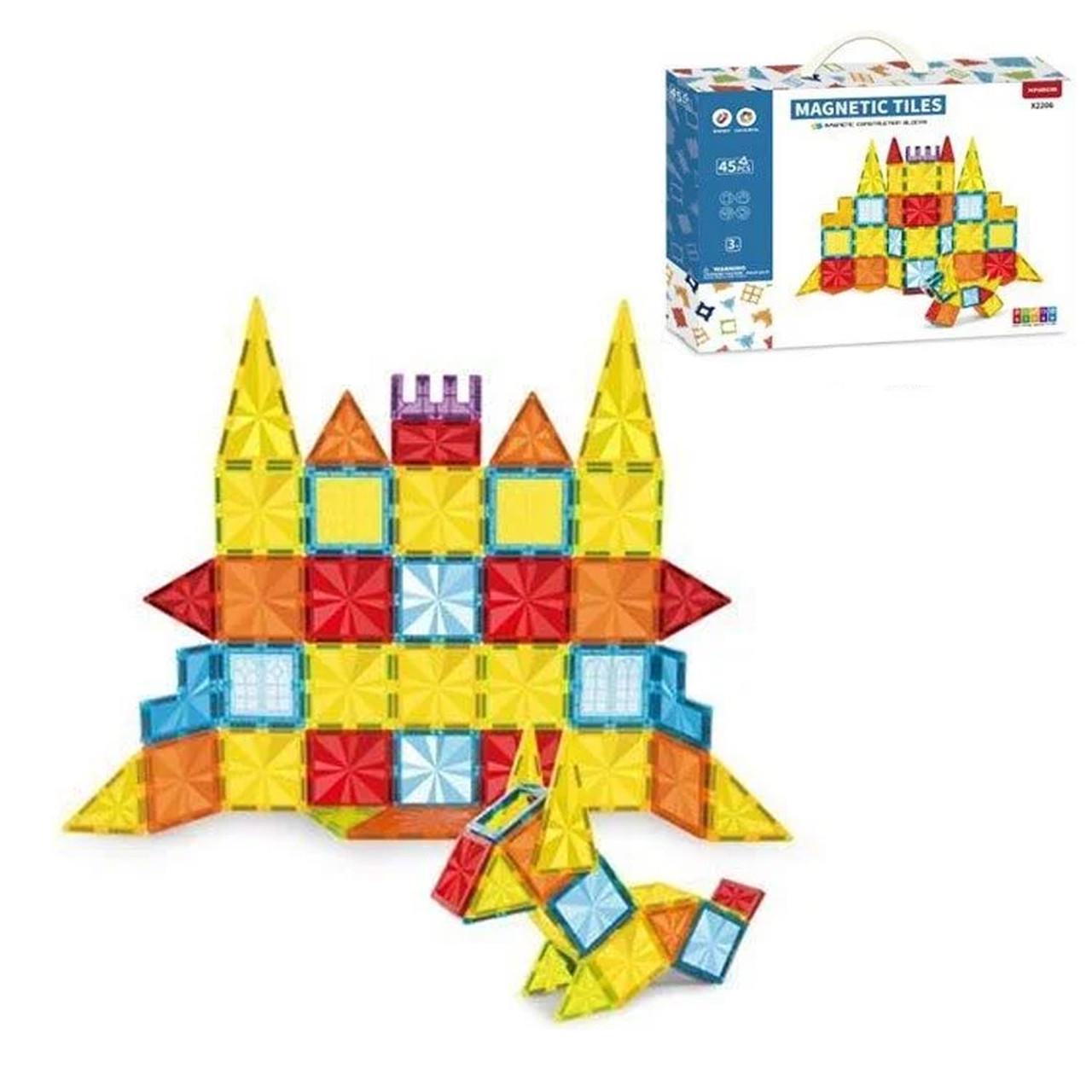Конструктор магнитный X 2206 геометрические фигуры/книга с заданиями в коробке 45 деталей (2207256714)