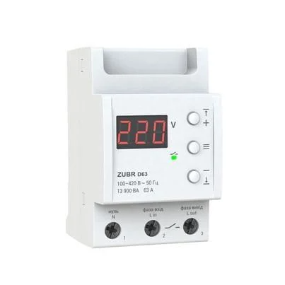 Реле напряжения ZUBR D63А однофазное на дин-рейку (2430229370)