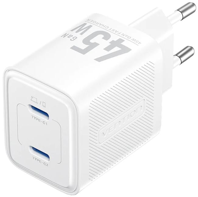 Зарядное устройство Vention 2xType-C 45W 3A GaN PD3.0 White (FEFW0-EU)