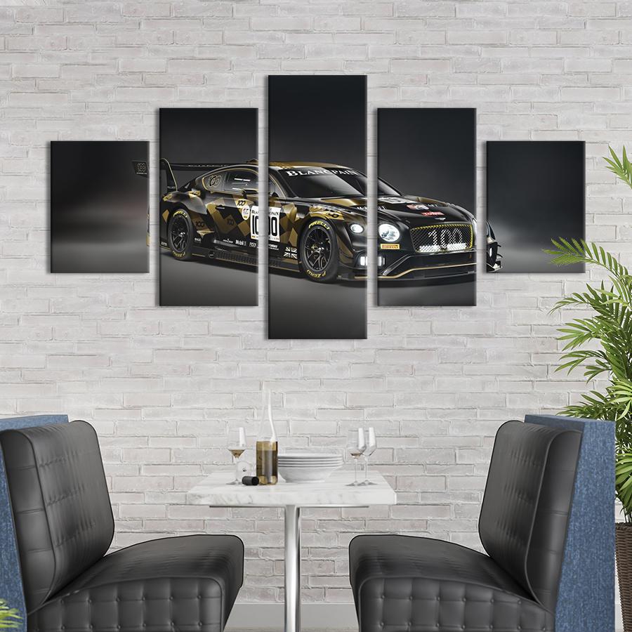 Картина на холсте Красивый чёрно-золотой автомобиль Bentley Continental 162x80 см (1260-52)