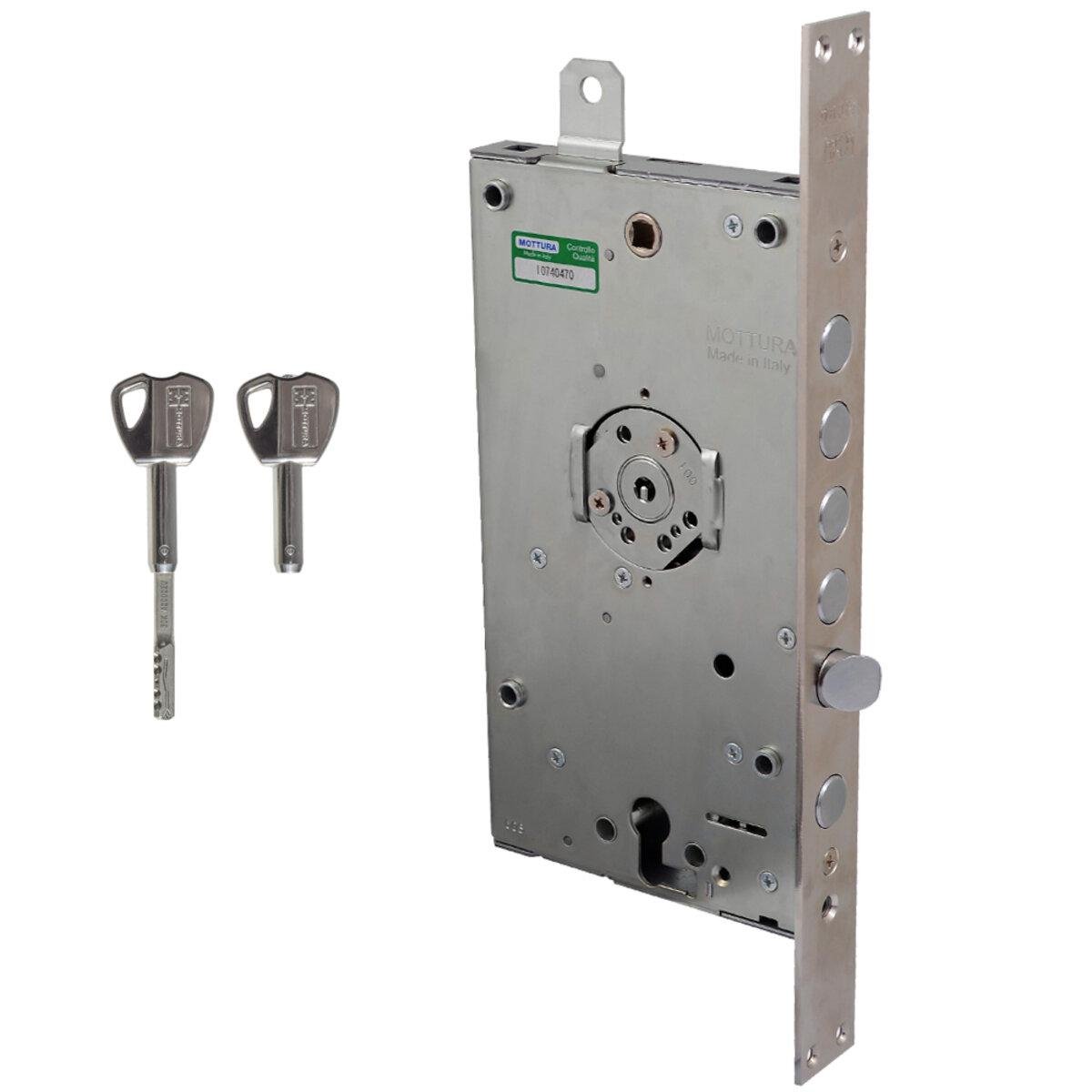 Замок Mottura 3D787R80005CS 4 ригельный с защелкой под евроцилиндр правый складной ключ