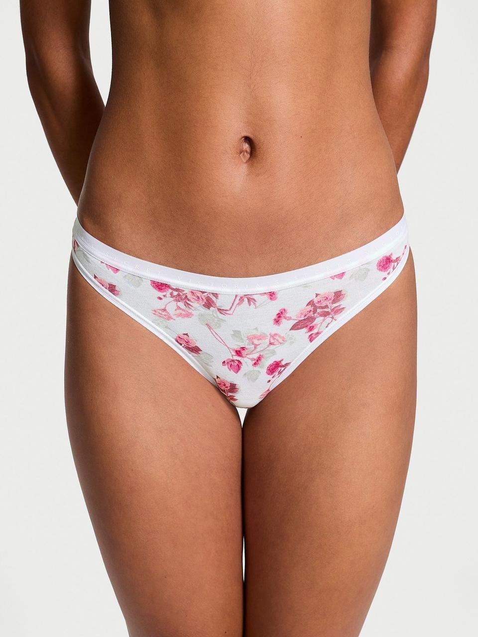 Трусики женские Victoria's Secret Stretch Cotton Thong принт Цветочный S Белый (2361816108)