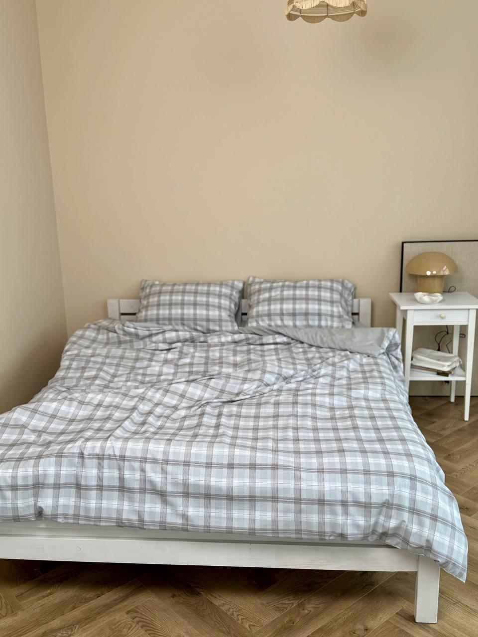 Комплект постільної білизни Софткоттон Клітинка сімейний 160x215 см наволочка 2х50х70/70х70 см Сірий (П4К-sash-soft-016-04)