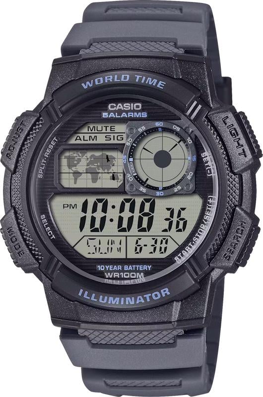 Часы мужские Casio AE-1000W-8A мировое время серый циферблат