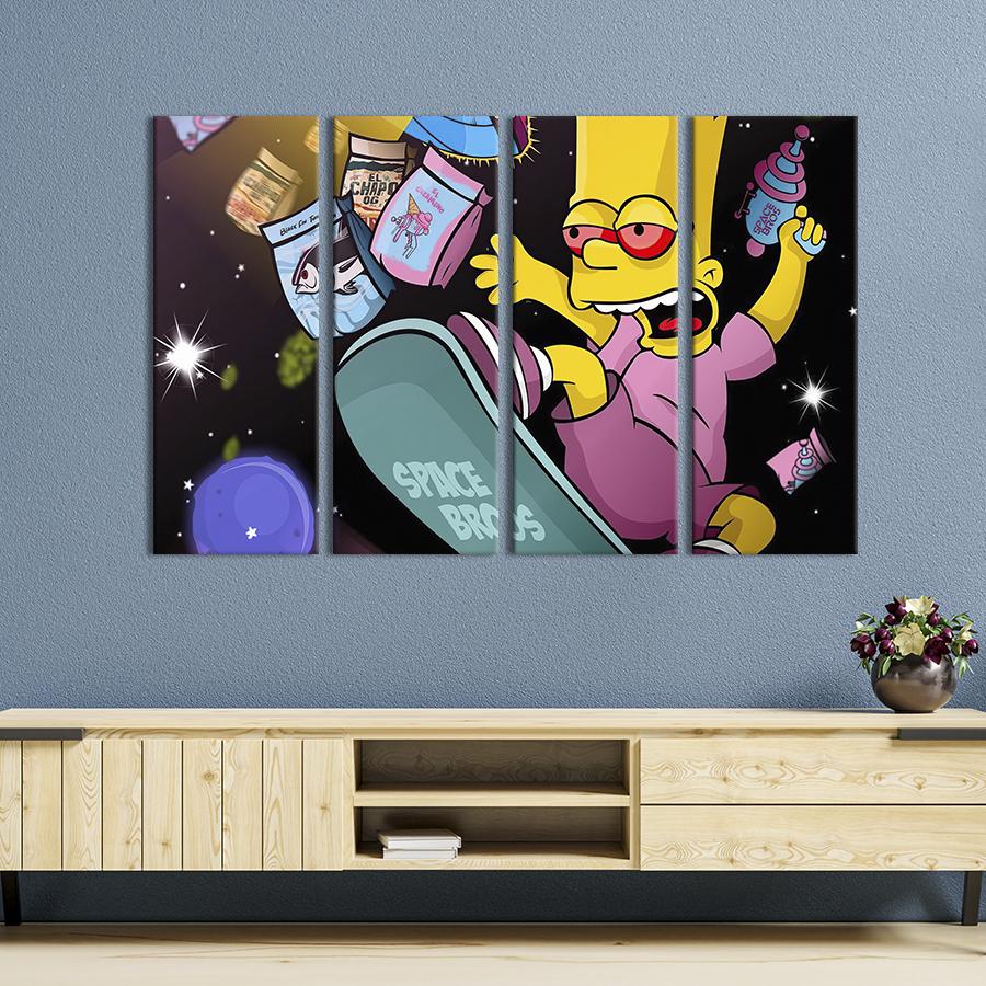 Картина модульная из 4 частей Барт Симпсон на скейте XL 209x133 см (686-41)