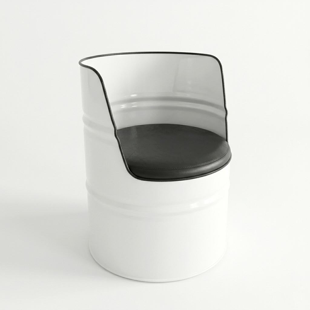 Крісло з металевої бочки OILDRUM DESIGN Loft Industrial з м'яким сидінням з екошкіри Білий RAL 9016 (33298313)