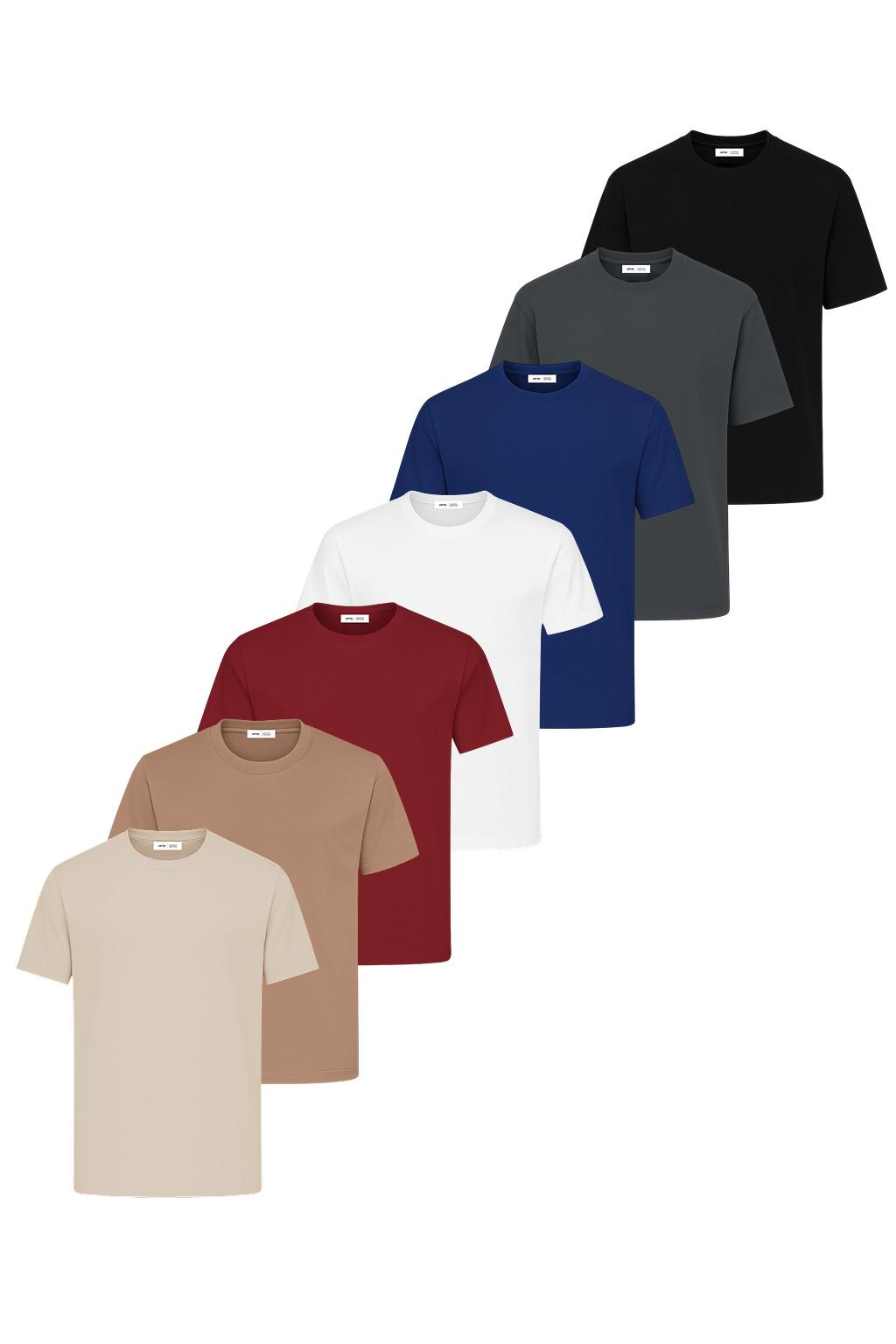 Набор мужских базовых футболок Ray Premium Fit 7 шт. M Белый/Бежевый/Коричневый/Темно-синий/Бордовый/Темно-серый/Черный (U0102-7PACK1)