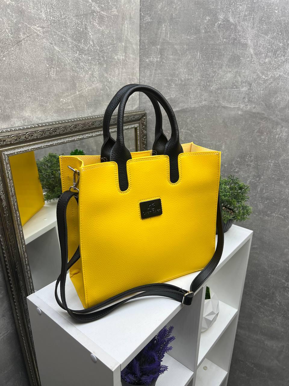 Сумка тоут женская через плечо большая классическая вмещает А4 Желтый - фото 3 Сумка тоут женская через плечо большая классическая вмещает А4 Желтый - фото 3