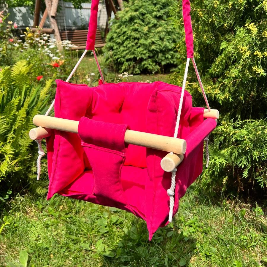 Детские качели подвесные Премиум из микровелюра Фуксия (gs-8580)