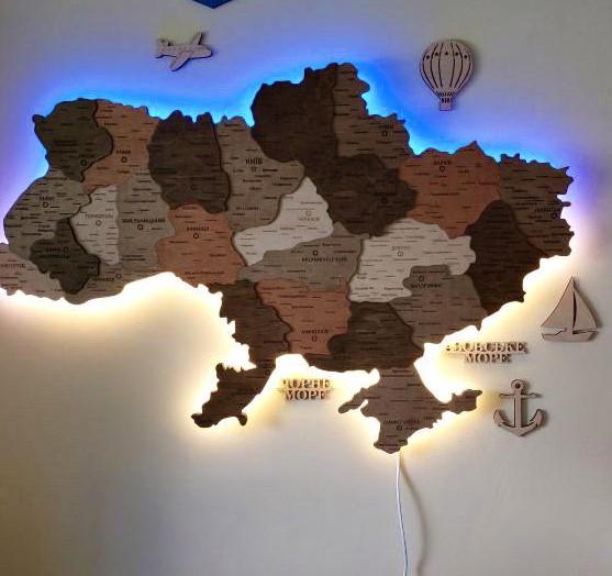 Карта україни багатошарова з підсвічуванням дерева 100x70 см