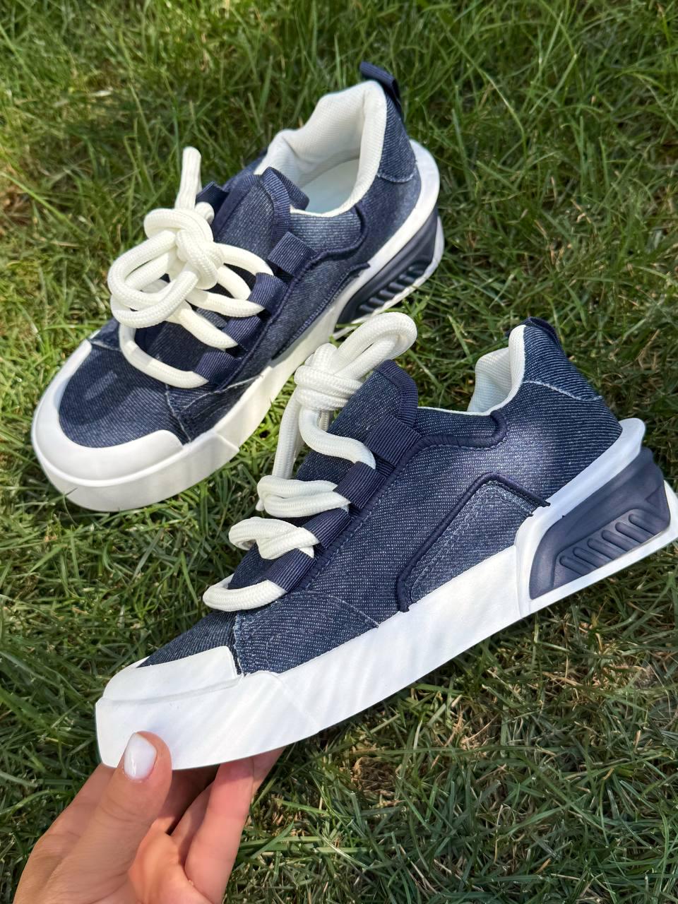 Кеди жіночі Violeta 143-46 джинсові на шнурівці р. 39 Синій/Білий (5043) - фото 2