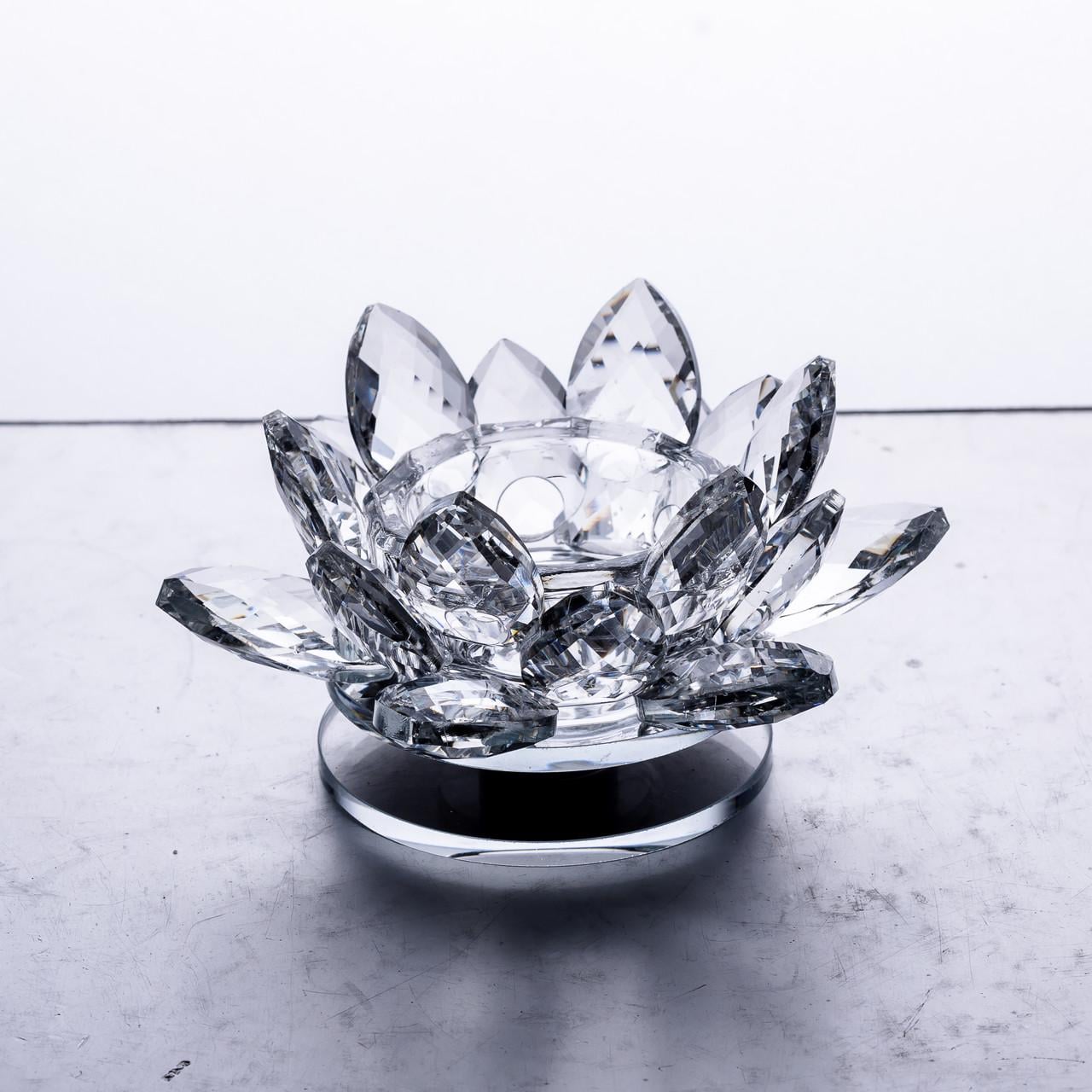 Подсвечник стеклянный Лотос на одну свечу декоративный 11x11x6 см Прозрачный (6964)