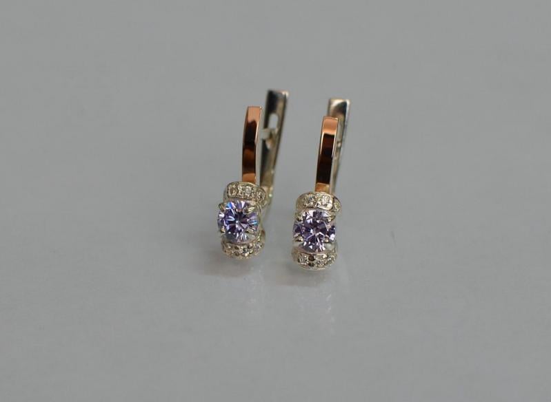 Серебряные серьги Sil с золотом 137s-10 Фиолет (Sil-1228)