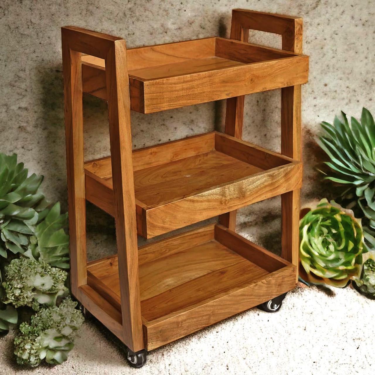 Этажерка для ванной из дерева на колесиках Фербанк Охра (АБТ-004004)