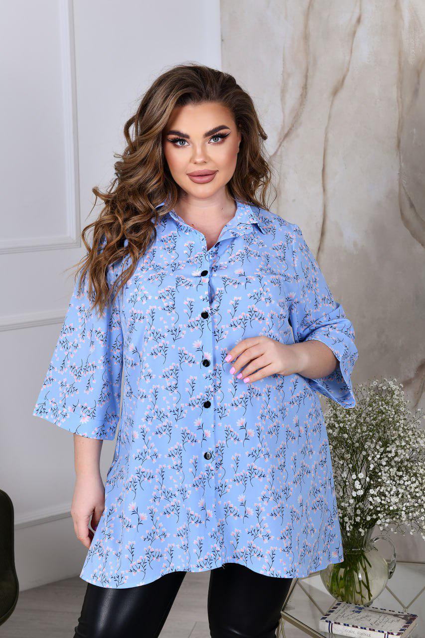 Блузка свободного фасона р. 56-58 Голубой (3627) - фото 3
