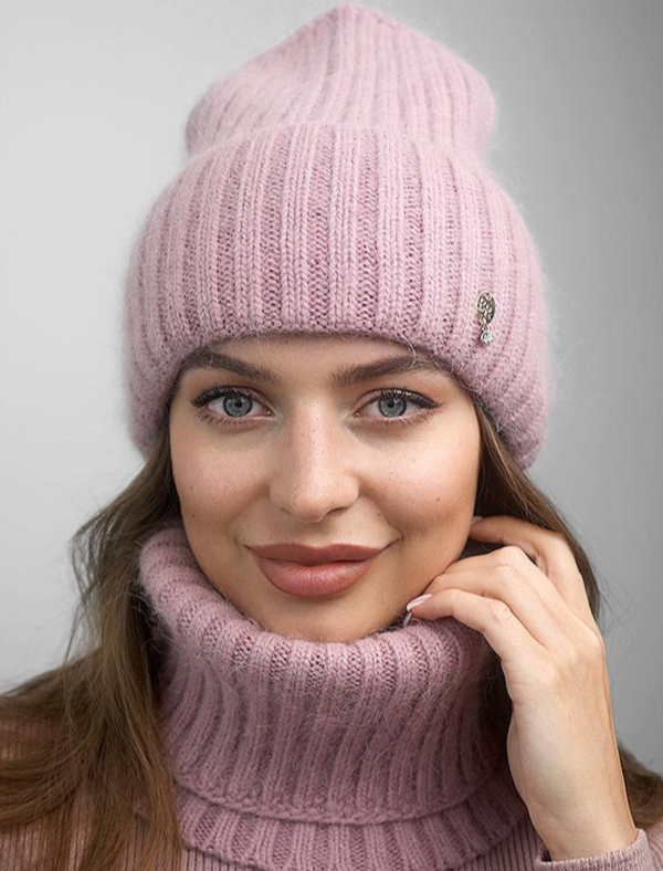 Комплект шапка в'язана жіноча та снуд Braxton Віторія Темна пудра (657W) - фото 1