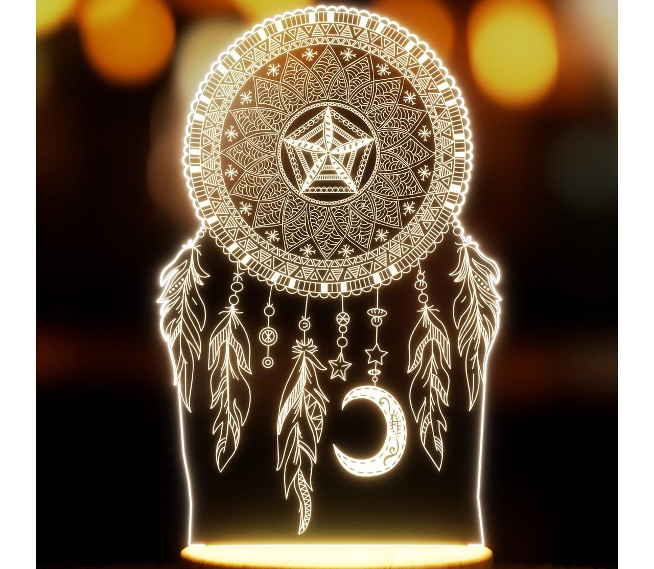 Ночник-светильник Lampic Ловец снов Орнамент USB дерево/акрил 14х24 см Желтый (32377346)