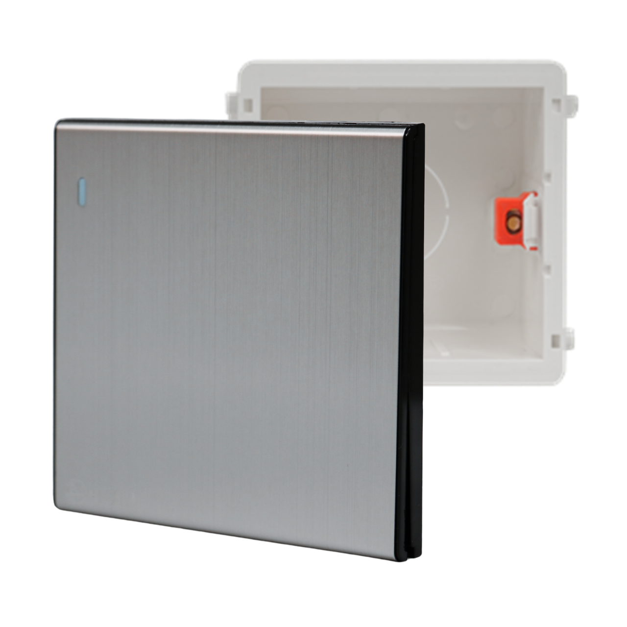 Комплект вимикач прохідний 1 клавішний MERALLI INOX безрамковий/квадратний підрозетник MERALLI горизонтальний Білий