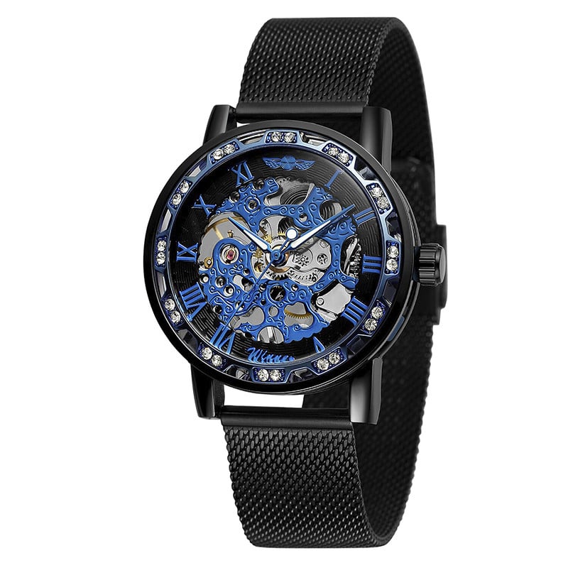 часы мужские механические Winner Diamonds mesh W0905 Black/Blue