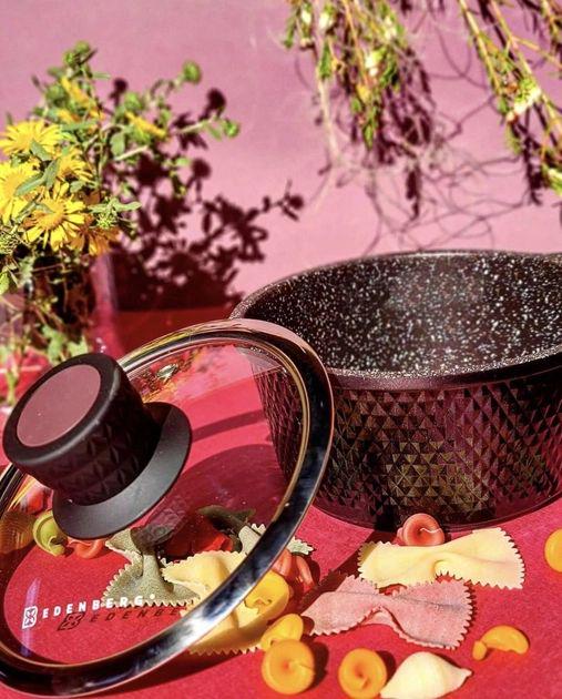 Ківш Edenberg 1,3 л з мармуровим антипригарним покриттям та кришкою (EB-16991) - фото 5 Ківш Edenberg 1,3 л з мармуровим антипригарним покриттям та кришкою (EB-16991) - фото 5