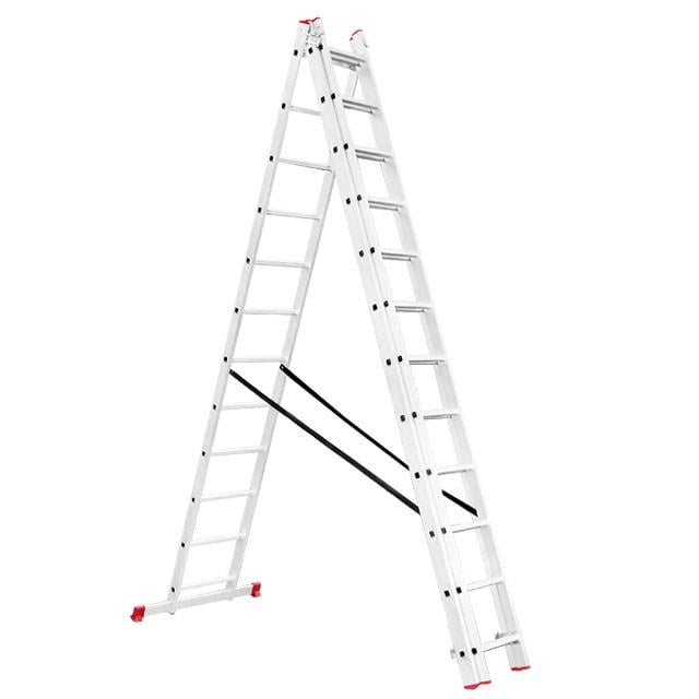 Лестница алюминиевая Intertool LT-0312 3-х секционная раскладная 3x12 ступеней 7,6 м (122216)