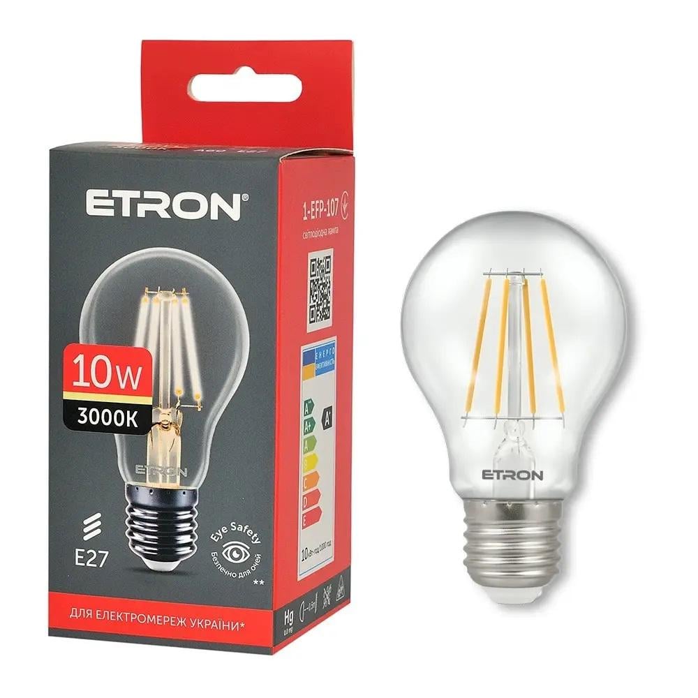 Лампа LED ETRON Filament 1-EFP-107 A60 10W 3000K E27 Прозрачный