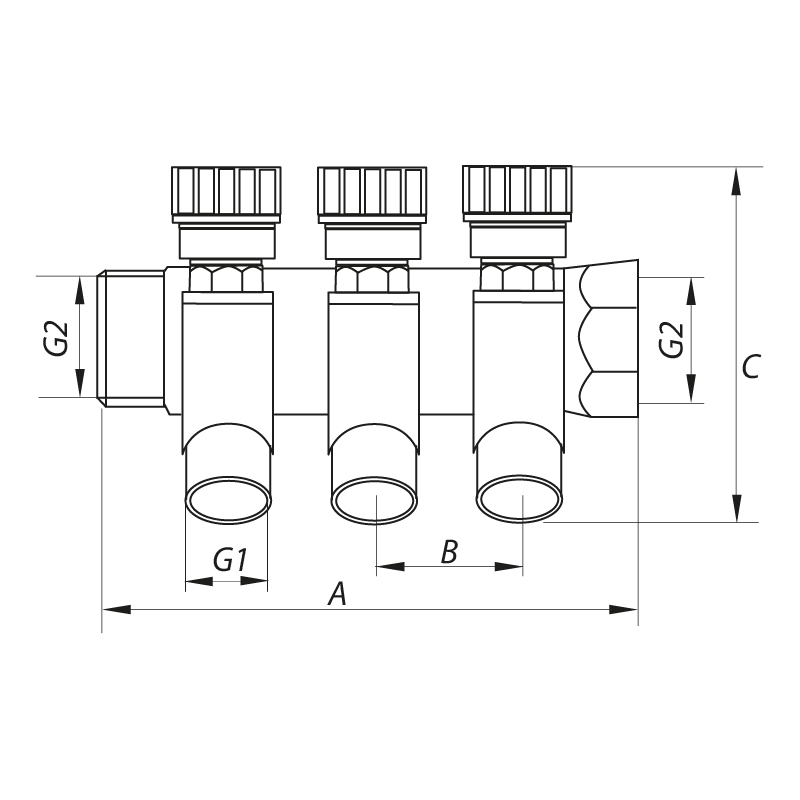 Колектор вентильний з фитингом KOER KR.1124-4 1"x4 Ways (KR2834) - фото 2