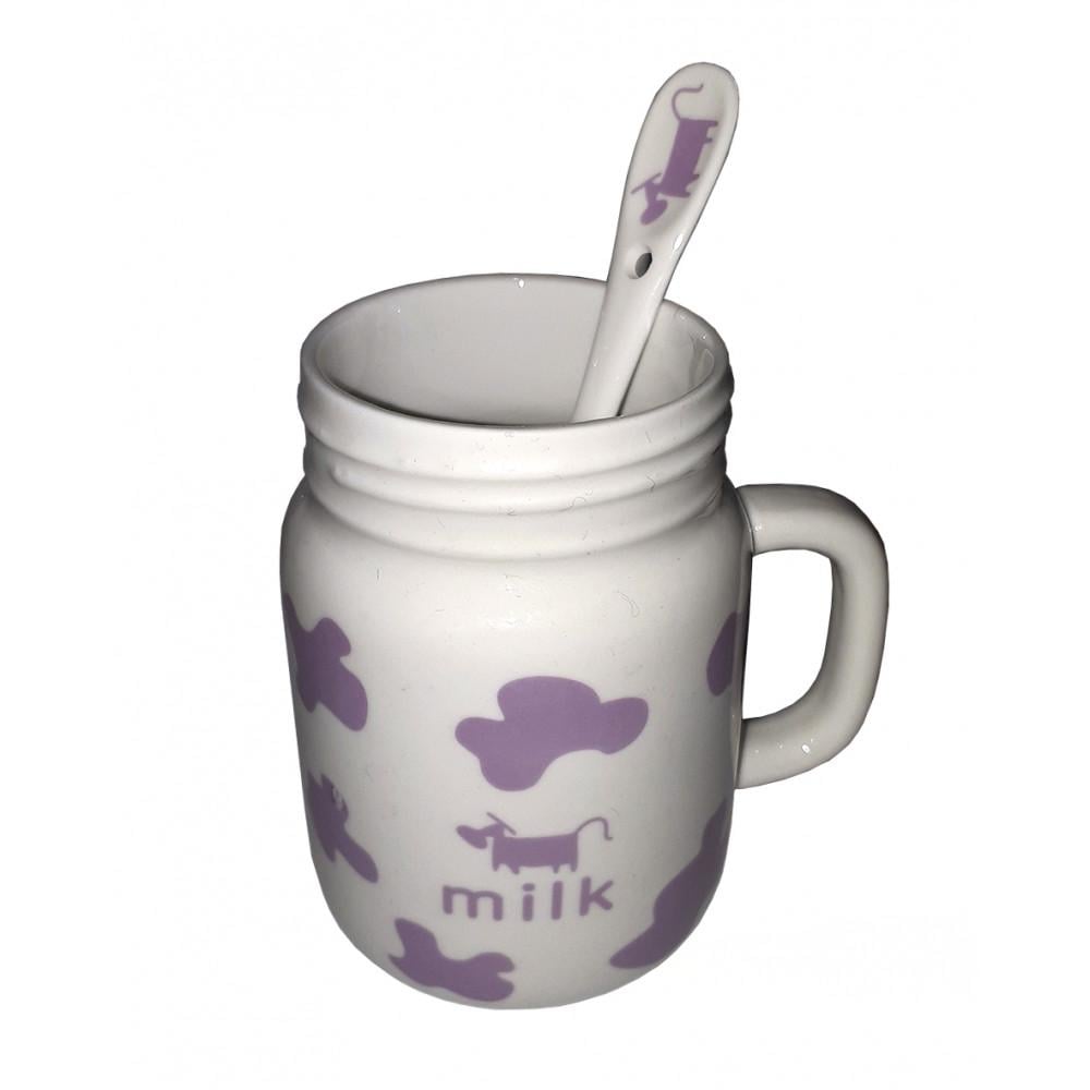 Кружка керамическая Бидончик с крышкой и ложкой 400 мл Фиолетовый (21-фіо-35191-1)