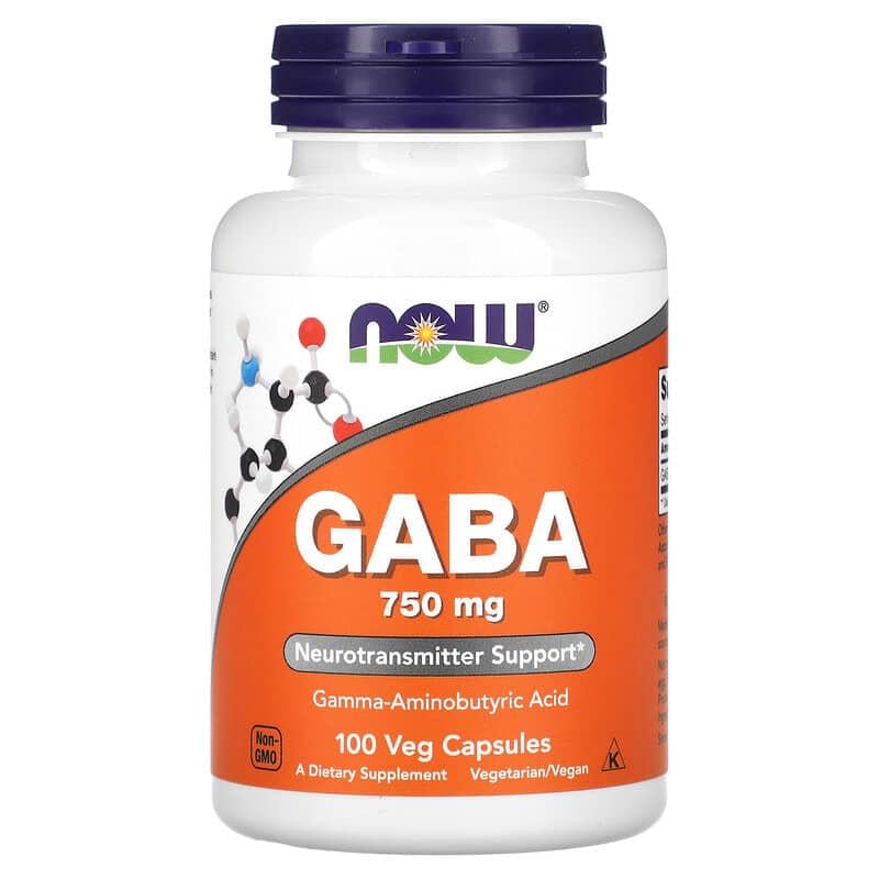 Кислота ГАМК Now Foods GABA 750 мг гамма-аміномасляна 100 капс.