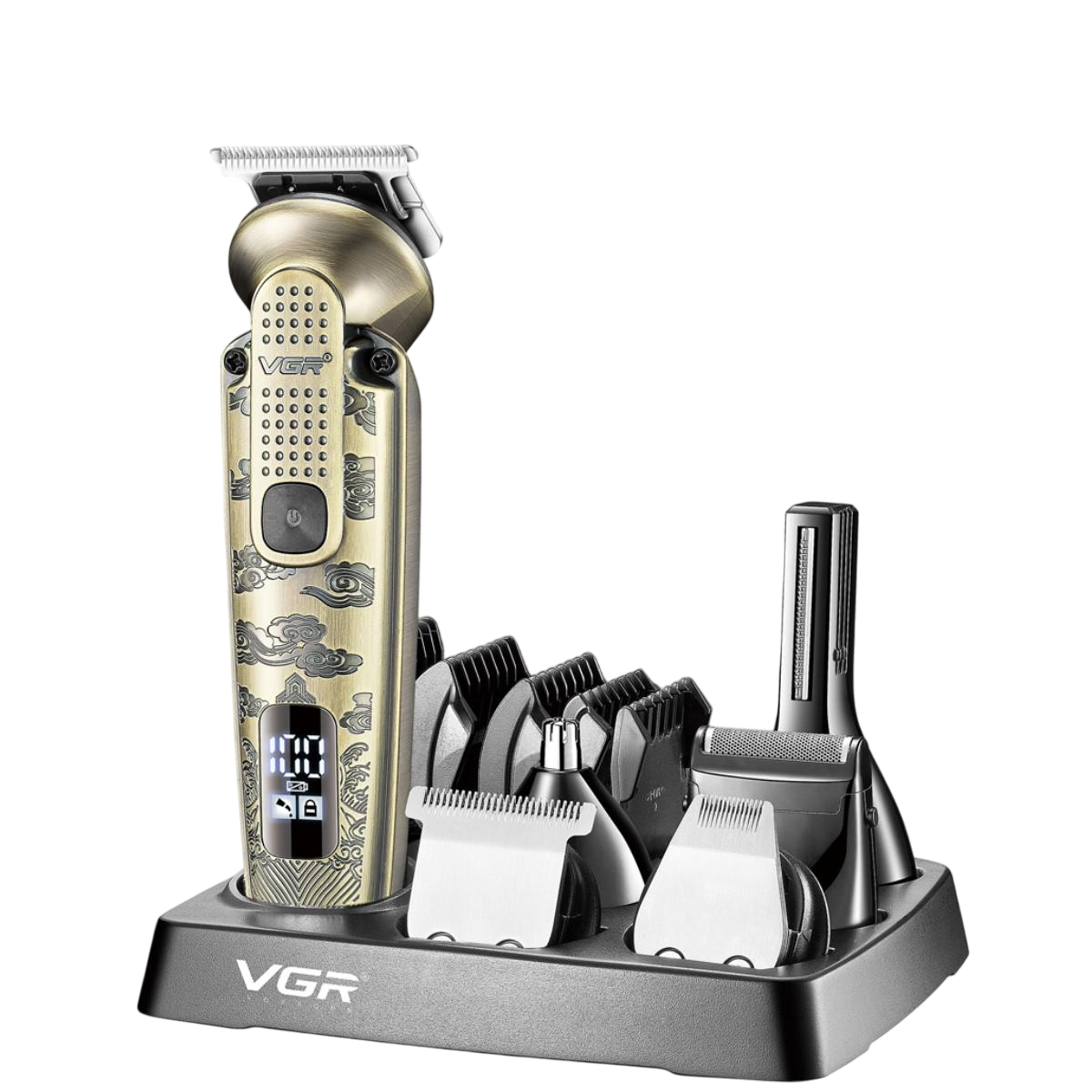 Набір для стрижки VGR V-095 6в1 16 насадок 1200 mAh LED display IPX6 Gold (613630)