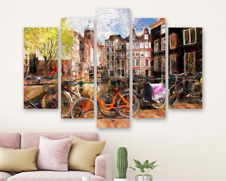 Модульная картина на холсте из пяти частей KIL Art Живописная панорама Амстердама 112x68 см (M51_M_351)