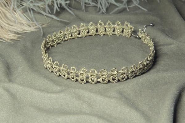 Чокер плетений з намистинами мереживний Клер ручна робота Золотистий (NK-0060)