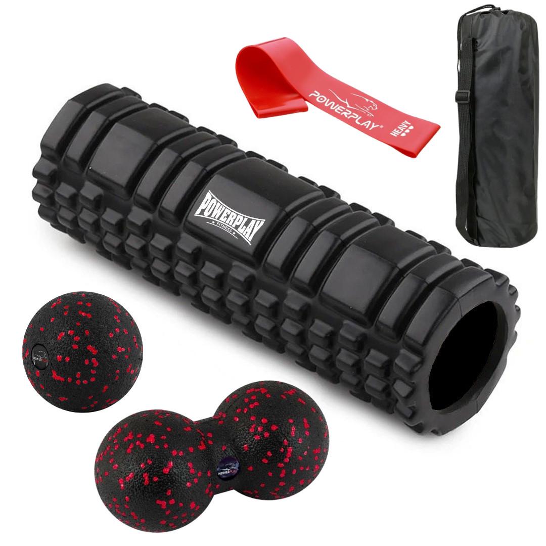 Набір для масажу та йоги PowerPlay PP 4097 ролик 30х10/м'ячі 2 шт. Black/резинка 11 кг (A-014563)