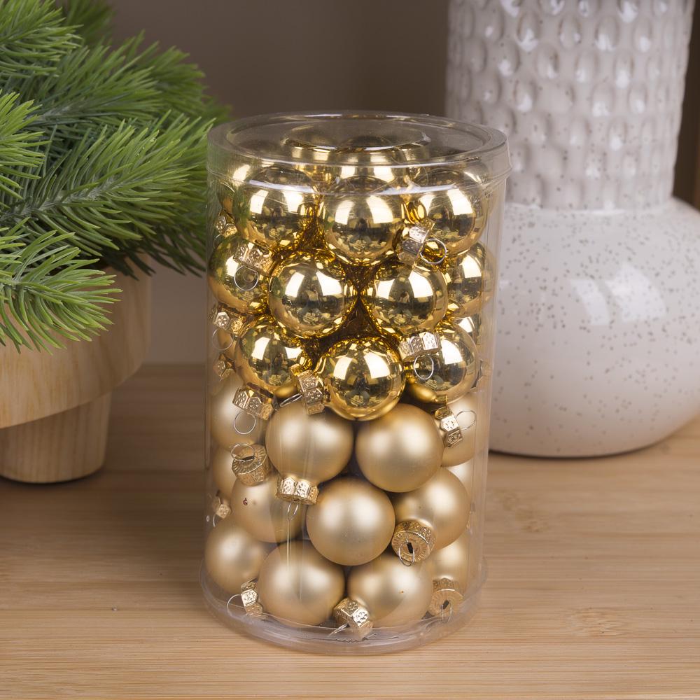 Шары новогодние из стекла 2,5 см 48 шт. Золотой (3354-12)