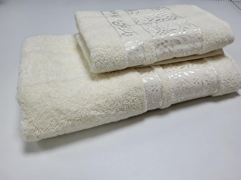 Набор махровых полотенец для ванной VIP COTTON ROWAN 70x140/50x90 см 2 шт. Шампань (13015) - фото 2