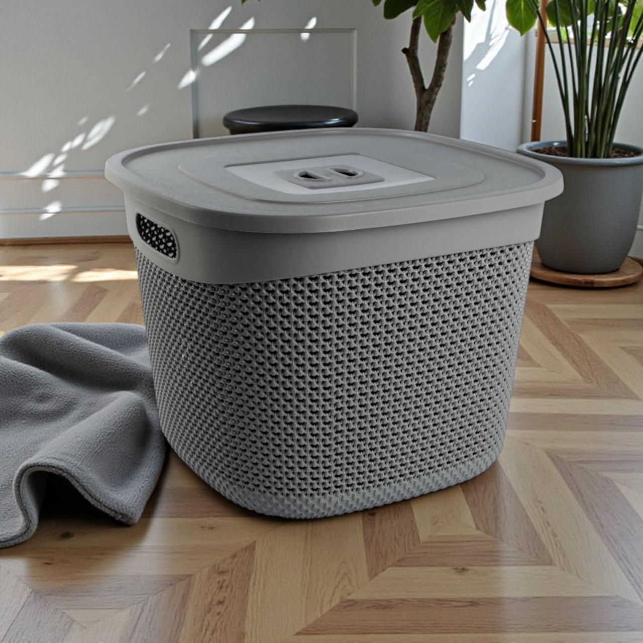 Корзина для хранения с крышкой с ручками пластиковая 36 л Серая (077-GRAY)