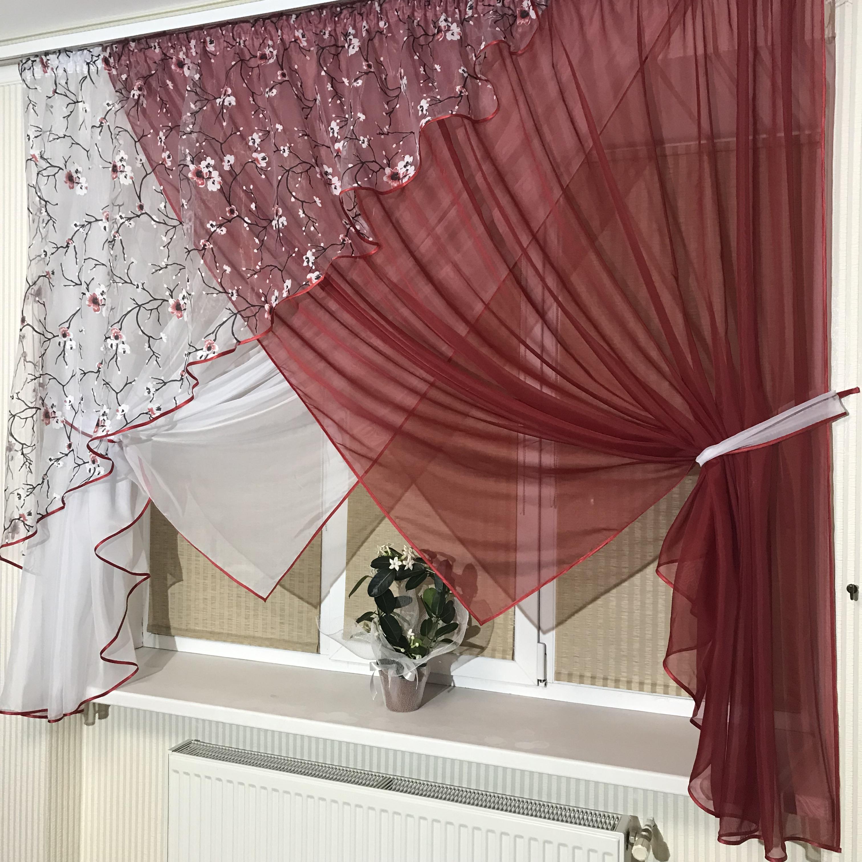 Занавеска на кухню TG Home №362 Сакура Красный (362-11/907-2) - фото 3