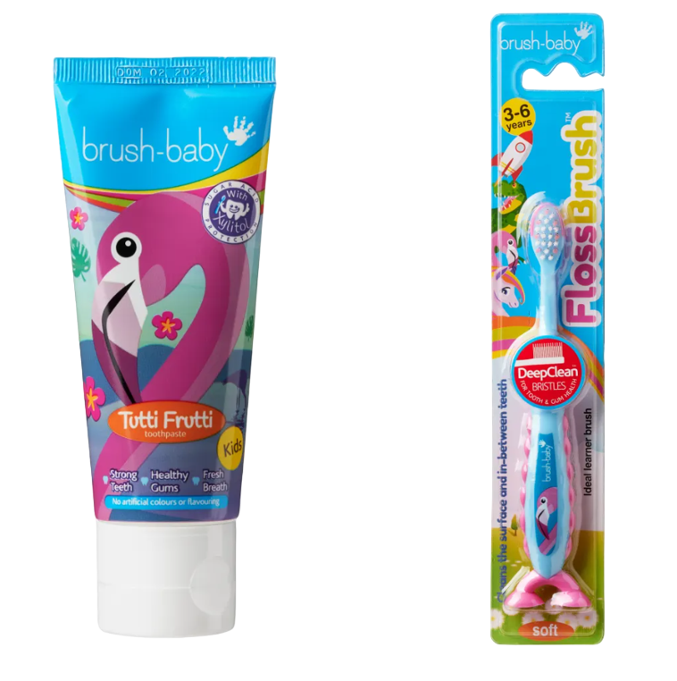 Комплект Brush-Baby FlossBrush паста/щетка Фламинго 3-6 лет (18002881)