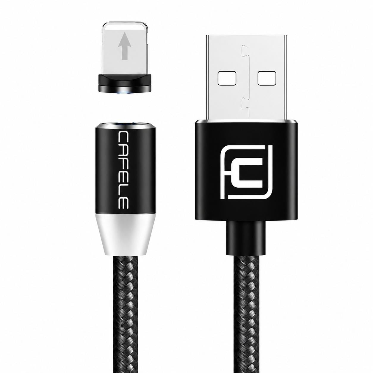 Кабель магнитный Cafele LED Usb с адаптером для Apple iPhone 1 м Черный (982832750)