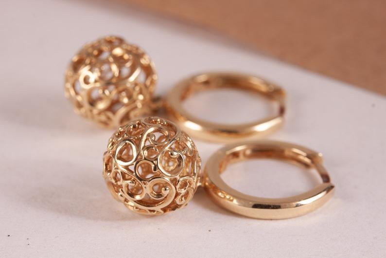 Сережки ажурні з жовтого золота (1624557826)