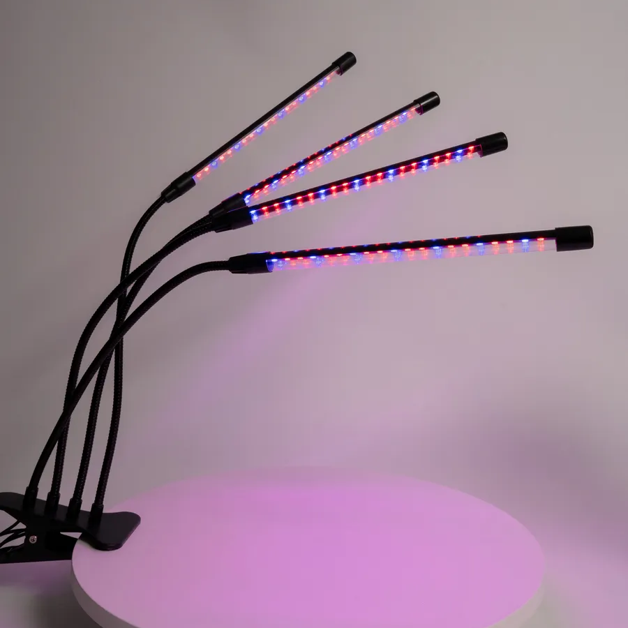 Фитолампа полного спектра для растений/рассады/цветов 4 LED гибкая на прищепке с таймером Фитолампа полного спектра для растений/рассады/цветов 4 LED гибкая на прищепке с таймером