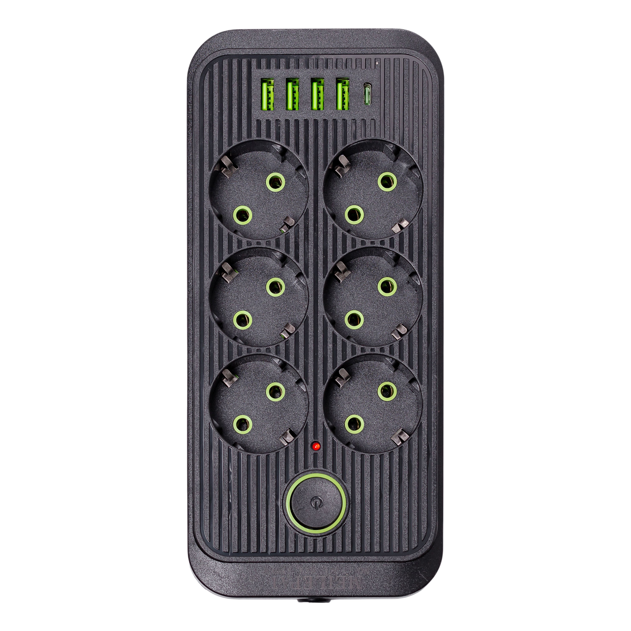 Подовжувач HP-5-24 F06U на 6 розеток 4 USB 1 Type-C та кнопкою відключення 3 м Чорний (7442)