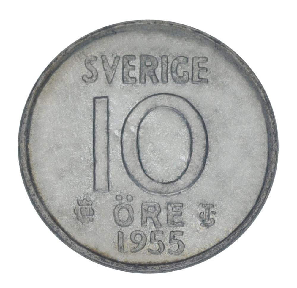 Коллекционная монета Швеция 10 эре 1955 серебро F-VF 1,45 г (М22694)